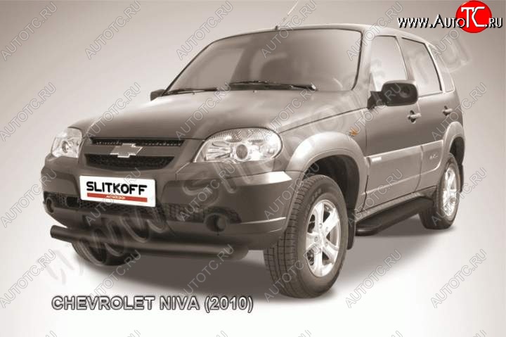 7 799 р. Защита переднего бампера Slitkoff (d76, черная)  Chevrolet Niva  2123 (2009-2020), Лада 2123 (Нива Шевроле) (2009-2021) (Цвет: серебристый)  с доставкой в г. Новочеркасск