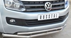 23 699 р. Защита переднего бампера (2 трубыØ63 и 42 мм, нержавейка) SLITKOFF Volkswagen Amarok дорестайлинг (2009-2016)  с доставкой в г. Новочеркасск. Увеличить фотографию 2