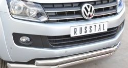 16 949 р. Защита переднего бампера (2 трубыØ63 мм, нержавейка) SLITKOFF Volkswagen Amarok дорестайлинг (2009-2016)  с доставкой в г. Новочеркасск. Увеличить фотографию 2