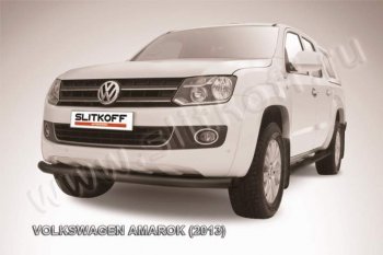 10 399 р. Защита переднего бампер Slitkoff  Volkswagen Amarok (2009-2016) дорестайлинг (Цвет: серебристый)  с доставкой в г. Новочеркасск. Увеличить фотографию 1