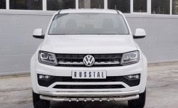 Защита переднего бампера (2 трубы Ø63 мм с клыками, нержавейка) Russtal Volkswagen Amarok рестайлинг (2016-2022)