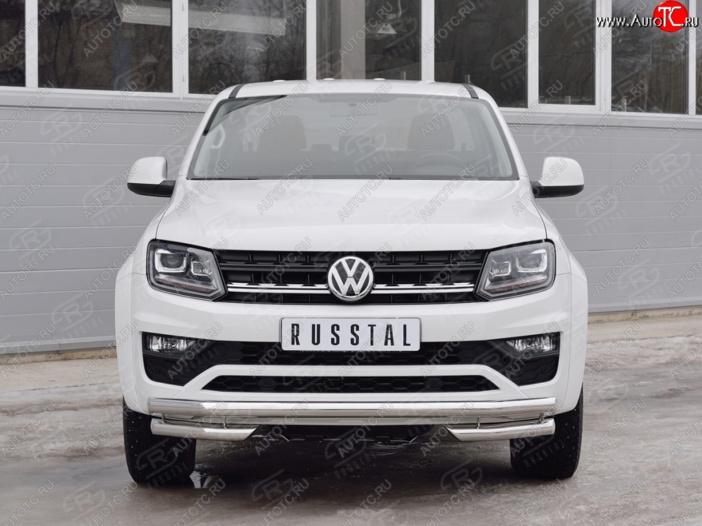 18 799 р. Защита переднего бампера (Ø63 мм с углами, нержавейка) Russtal Volkswagen Amarok рестайлинг (2016-2022)  с доставкой в г. Новочеркасск