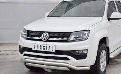 22 949 р. Защита переднего бампера (2 трубы Ø63 и 75х42 мм, нержавейка) Russtal Volkswagen Amarok рестайлинг (2016-2022)  с доставкой в г. Новочеркасск. Увеличить фотографию 3