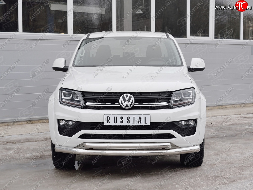 21 899 р. Защита переднего бампера (2 трубыØ76 и 63 мм, нержавейка) Russtal Volkswagen Amarok рестайлинг (2016-2022)  с доставкой в г. Новочеркасск