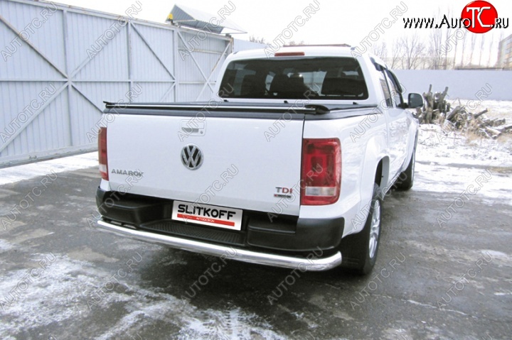 19 999 р. Защита заднего бампера из трубы диаметром 76 мм Slitkoff  Volkswagen Amarok (2016-2022) рестайлинг (Цвет: нержавеющая полированная сталь)  с доставкой в г. Новочеркасск