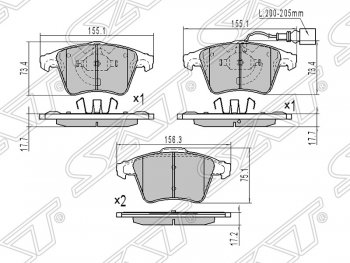 1 779 р. Колодки тормозные SAT (передние)  Volkswagen Caravelle  T5 - Transporter  T5  с доставкой в г. Новочеркасск. Увеличить фотографию 1