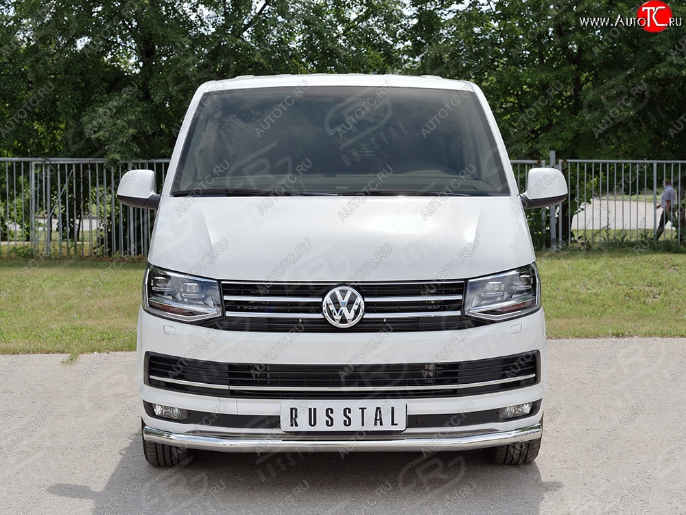 11 999 р. Защита переднего бампера (Ø63 мм, нержавейка) Russtal Volkswagen Caravelle T6 дорестайлинг (2015-2019)  с доставкой в г. Новочеркасск