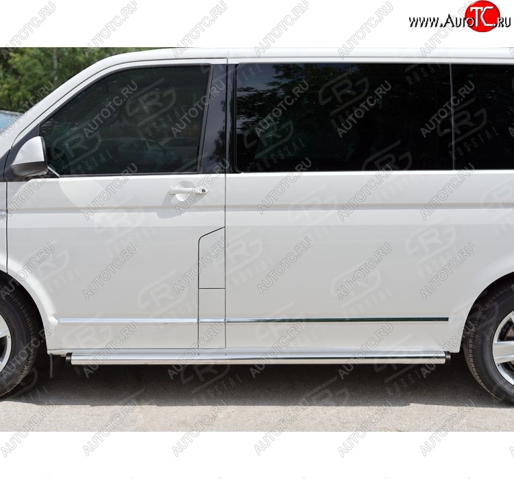 9 899 р. Правая защита порога Russtal из круглой трубы диаметром 63 мм Russtal  Volkswagen Caravelle  T6 - Transporter  T6  с доставкой в г. Новочеркасск