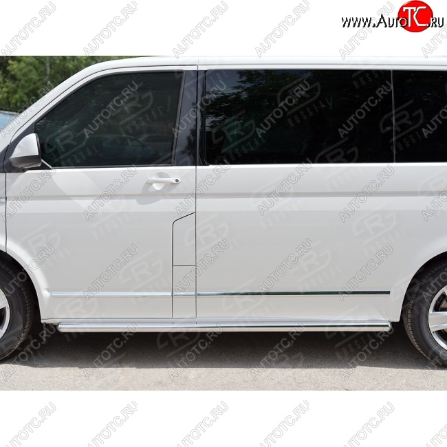 10 849 р. Правая защита порогов Russtal из круглой трубы диаметром 63 мм v3 Volkswagen Transporter T6 дорестайлинг (2015-2019)  с доставкой в г. Новочеркасск