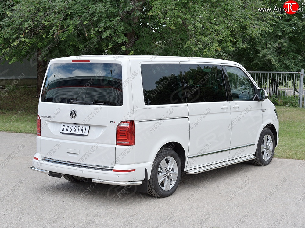 11 449 р. Защита заднего бампера (Ø42 мм, нержавейка, уголки) Russtal Volkswagen Multivan T6 дорестайлинг (2016-2019)  с доставкой в г. Новочеркасск