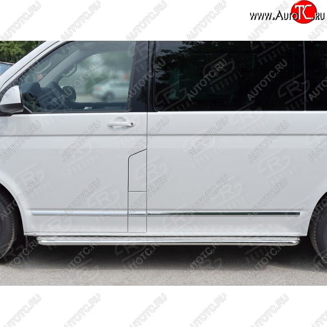 6 549 р. Правая широкая защита порогов Russtal из круглой трубы d63 мм v2 Volkswagen Transporter T6 дорестайлинг (2015-2019)  с доставкой в г. Новочеркасск