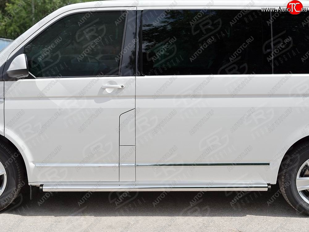 9 899 р. Правая защита порогов Russtal из круглой трубы d63 мм v2  Volkswagen Multivan  T6 - Transporter  T6  с доставкой в г. Новочеркасск