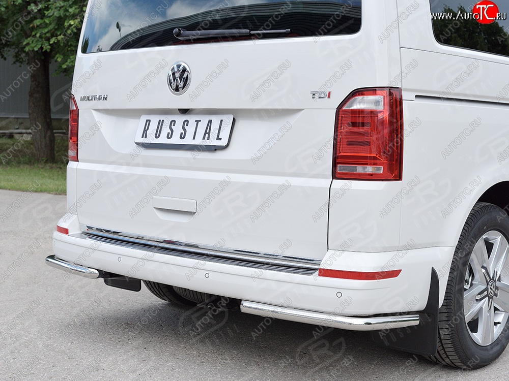 11 449 р. Защита заднего бампера (Ø42 мм, нержавейка, короткая база) Russtal Volkswagen Multivan T6 дорестайлинг (2016-2019)  с доставкой в г. Новочеркасск