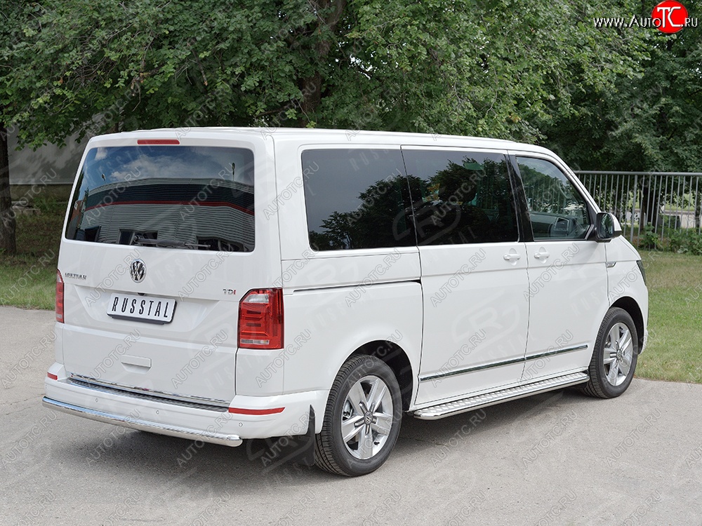 15 799 р. Защита заднего бампера (Ø63 мм, нержавейка, короткая база) SLITKOFF Volkswagen Transporter T6 дорестайлинг (2015-2019)  с доставкой в г. Новочеркасск