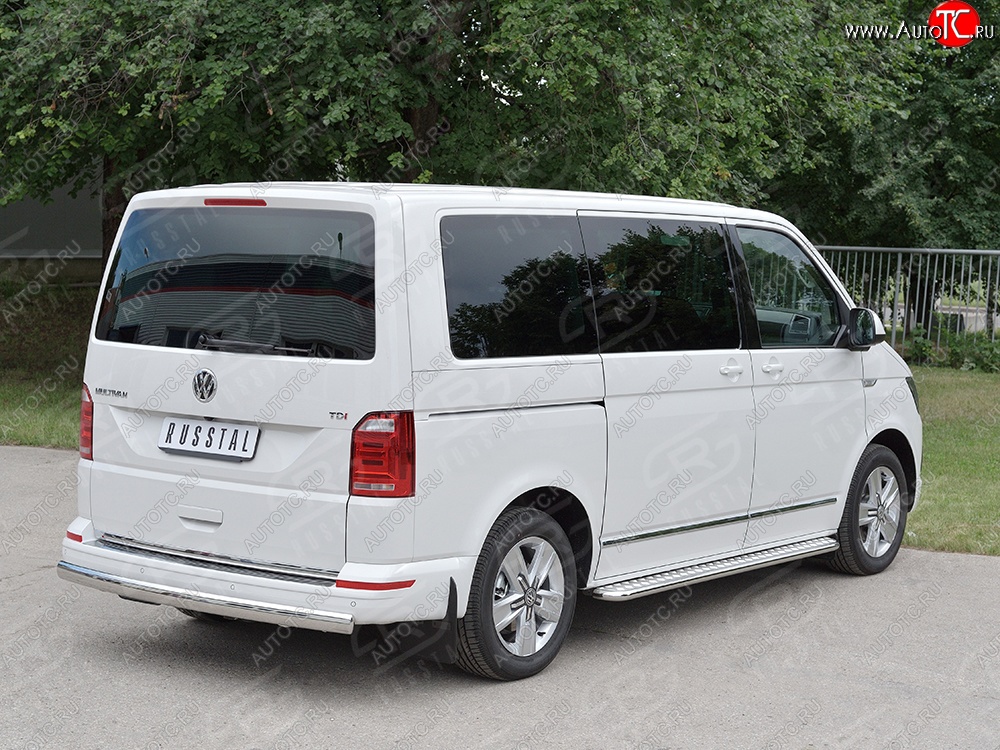 16 699 р. Защита заднего бампера (Ø75x42 мм, нержавейка, короткая база) Russtal Volkswagen Multivan T6 дорестайлинг (2016-2019)  с доставкой в г. Новочеркасск