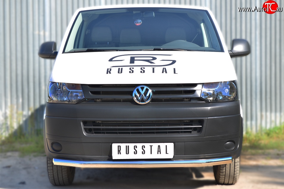 11 999 р. Одинарная защита переднего бампера диаметром 63 мм Russtal Volkswagen Transporter T5 рестайлинг (2009-2015)  с доставкой в г. Новочеркасск