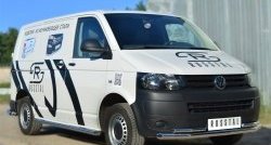 10 849 р. Правая защита порогов из круглой трубы диаметром 63 мм Russtal Volkswagen Transporter T6 дорестайлинг (2015-2019) (Защита порогов с со скосами на торцах (вариант 1))  с доставкой в г. Новочеркасск. Увеличить фотографию 1