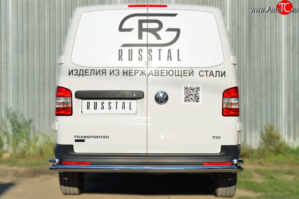 17 749 р. Защита заднего бампера (Ø63 и 42 мм с уголками, нержавейка) Russtal Volkswagen Transporter T5 рестайлинг (2009-2015)  с доставкой в г. Новочеркасск