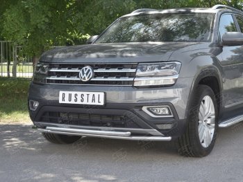 16 999 р. Защита переднего бампера (2 трубы Ø42 мм, нержавейка) SLITKOFF Volkswagen Teramont CA1 дорестайлинг (2016-2020)  с доставкой в г. Новочеркасск. Увеличить фотографию 4