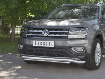 20 999 р. Защита переднего бампера (2 трубы Ø63 и 42 мм, нержавейка) SLITKOFF Volkswagen Teramont CA1 дорестайлинг (2016-2020)  с доставкой в г. Новочеркасск. Увеличить фотографию 4