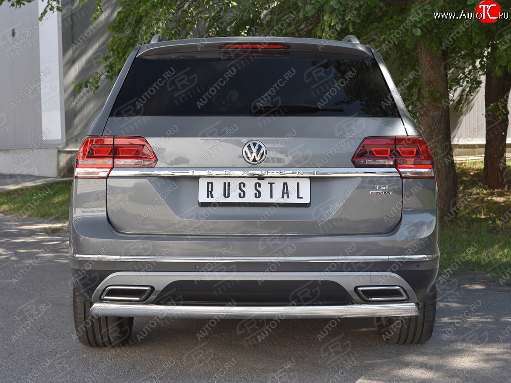 10 649 р. Защита заднего бампера (Ø75х42 мм, нержавейка) Russtal  Volkswagen Teramont  CA1 (2016-2020) дорестайлинг  с доставкой в г. Новочеркасск