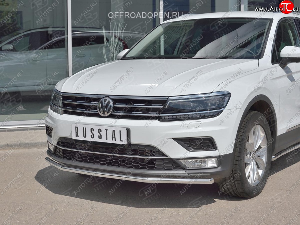 12 499 р. Защита переднего бампера (Ø42 мм, нержавейка, NOT OFF ROAD) Russtal Volkswagen Tiguan Mk2 дорестайлинг (2016-2020)  с доставкой в г. Новочеркасск