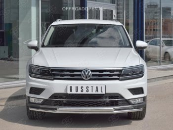 14 999 р. Защита переднего бампера (2 трубы Ø42 мм, нержавейка, NOT OFF ROAD) Russtal Volkswagen Tiguan Mk2 дорестайлинг (2016-2020)  с доставкой в г. Новочеркасск. Увеличить фотографию 2