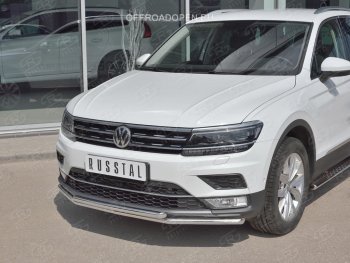 14 999 р. Защита переднего бампера (2 трубы Ø42 мм, нержавейка, NOT OFF ROAD) Russtal Volkswagen Tiguan Mk2 дорестайлинг (2016-2020)  с доставкой в г. Новочеркасск. Увеличить фотографию 3