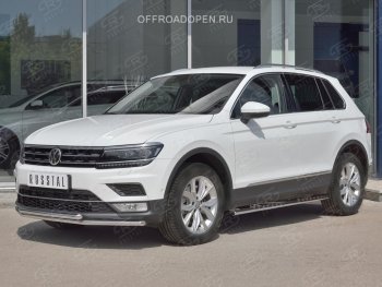 14 999 р. Защита переднего бампера (2 трубы Ø42 мм, нержавейка, NOT OFF ROAD) Russtal Volkswagen Tiguan Mk2 дорестайлинг (2016-2020)  с доставкой в г. Новочеркасск. Увеличить фотографию 1