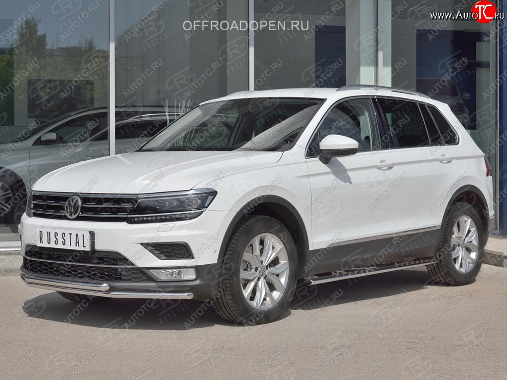 14 999 р. Защита переднего бампера (2 трубы Ø42 мм, нержавейка, NOT OFF ROAD) Russtal Volkswagen Tiguan Mk2 дорестайлинг (2016-2020)  с доставкой в г. Новочеркасск