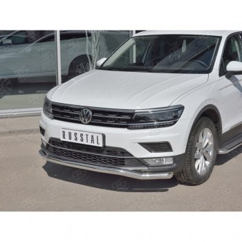 9 349 р. Защита переднего бампера (Ø63 мм волна, нержавейка) Russtal  Volkswagen Tiguan  Mk2 (2016-2020) дорестайлинг  с доставкой в г. Новочеркасск. Увеличить фотографию 2