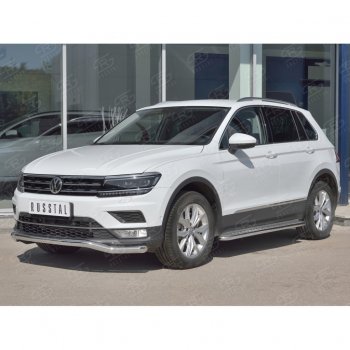 9 349 р. Защита переднего бампера (Ø63 мм волна, нержавейка) Russtal  Volkswagen Tiguan  Mk2 (2016-2020) дорестайлинг  с доставкой в г. Новочеркасск. Увеличить фотографию 3