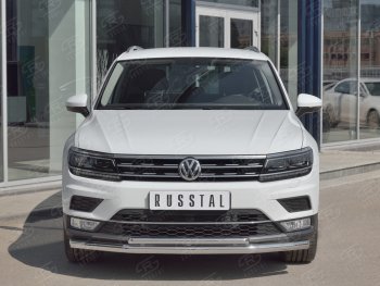 20 849 р. Защита переднего бампера (2 трубы Ø63 и 75х42 мм, нержавейка) Russtal  Volkswagen Tiguan  Mk2 (2016-2020) дорестайлинг  с доставкой в г. Новочеркасск. Увеличить фотографию 1