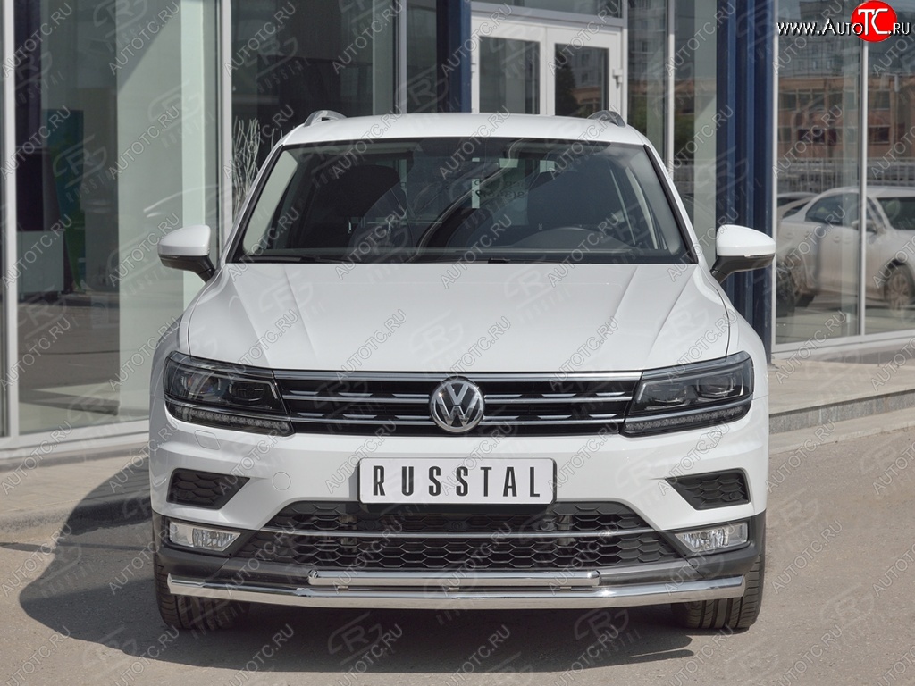 20 849 р. Защита переднего бампера (2 трубы Ø63 и 75х42 мм, нержавейка) Russtal  Volkswagen Tiguan  Mk2 (2016-2020) дорестайлинг  с доставкой в г. Новочеркасск