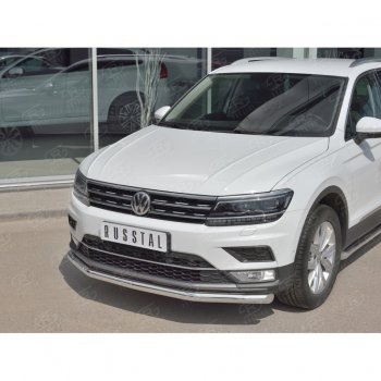 14 599 р. Защита переднего бампера (Ø63 мм, нержавейка, NOT OFF ROAD) Russtal Volkswagen Tiguan Mk2 дорестайлинг (2016-2020)  с доставкой в г. Новочеркасск. Увеличить фотографию 2