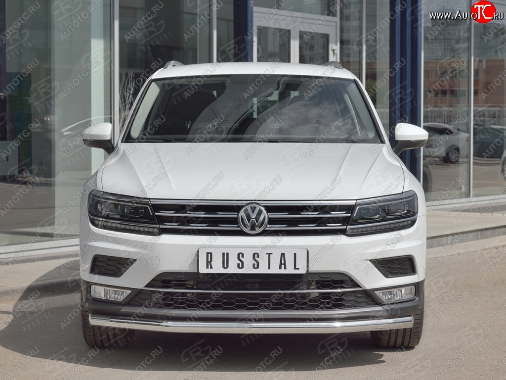 14 599 р. Защита переднего бампера (Ø63 мм, нержавейка, NOT OFF ROAD) Russtal Volkswagen Tiguan Mk2 дорестайлинг (2016-2020)  с доставкой в г. Новочеркасск