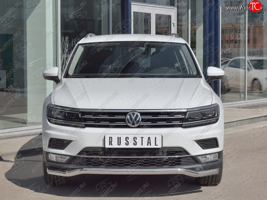 9 349 р. Защита переднего бампера (Ø63 мм волна, нержавейка) Russtal Volkswagen Tiguan Mk2 дорестайлинг (2016-2020)  с доставкой в г. Новочеркасск