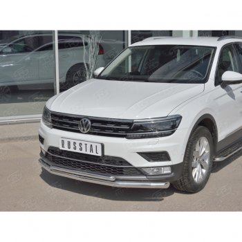 10 899 р. Защита переднего бампера (2 трубы Ø63 и 42 мм, нержавейка) Russtal Volkswagen Tiguan Mk2 дорестайлинг (2016-2020)  с доставкой в г. Новочеркасск. Увеличить фотографию 2