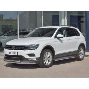 10 899 р. Защита переднего бампера (2 трубы Ø63 и 42 мм, нержавейка) Russtal Volkswagen Tiguan Mk2 дорестайлинг (2016-2020)  с доставкой в г. Новочеркасск. Увеличить фотографию 3