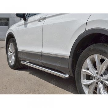 17 599 р. Защита порогов из круглой трубы диаметром 63 мм SLITKOFF v3  Volkswagen Tiguan  Mk2 (2016-2020) дорестайлинг  с доставкой в г. Новочеркасск. Увеличить фотографию 2