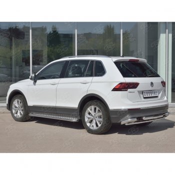 21 899 р. Защита заднего бампера (Ø63/42/63 мм, нержавейка, NOT OFF ROAD) Russtal Volkswagen Tiguan Mk2 дорестайлинг (2016-2020)  с доставкой в г. Новочеркасск. Увеличить фотографию 2