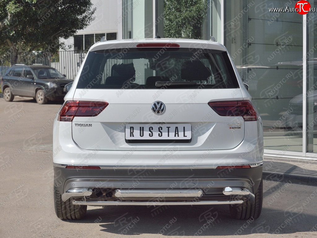 21 899 р. Защита заднего бампера (Ø63/42/63 мм, нержавейка, NOT OFF ROAD) Russtal Volkswagen Tiguan Mk2 дорестайлинг (2016-2020)  с доставкой в г. Новочеркасск