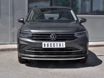 12 499 р. Защита переднего бампера (Ø42 мм нержавейка, NOT R-LINE) Russtal Volkswagen Tiguan Mk2 рестайлинг (2020-2022) (полированная нержавейка)  с доставкой в г. Новочеркасск. Увеличить фотографию 2