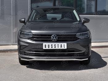 Защита переднего бампера (Ø42 мм волна, нержавейка, NOT R-LINE) Russtal Volkswagen Tiguan Mk2 рестайлинг (2020-2022)