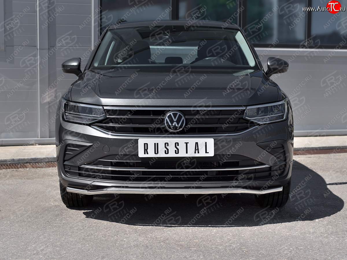 12 499 р. Защита переднего бампера (Ø42 мм волна, нержавейка, NOT R-LINE) Russtal Volkswagen Tiguan Mk2 рестайлинг (2020-2022)  с доставкой в г. Новочеркасск