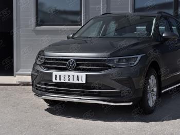 12 499 р. Защита переднего бампера (Ø42 мм волна, нержавейка, NOT R-LINE) Russtal Volkswagen Tiguan Mk2 рестайлинг (2020-2022)  с доставкой в г. Новочеркасск. Увеличить фотографию 3