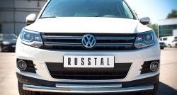 10 249 р. Защита переднего бампера (2 трубыØ63 и 42 мм, нержавейка) Russtal  Volkswagen Tiguan  NF (2011-2017) рестайлинг  с доставкой в г. Новочеркасск. Увеличить фотографию 1