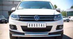 19 449 р. Защита переднего бампера (2 трубыØ63 мм, нержавейка) Russtal Volkswagen Tiguan NF рестайлинг (2011-2017)  с доставкой в г. Новочеркасск. Увеличить фотографию 1