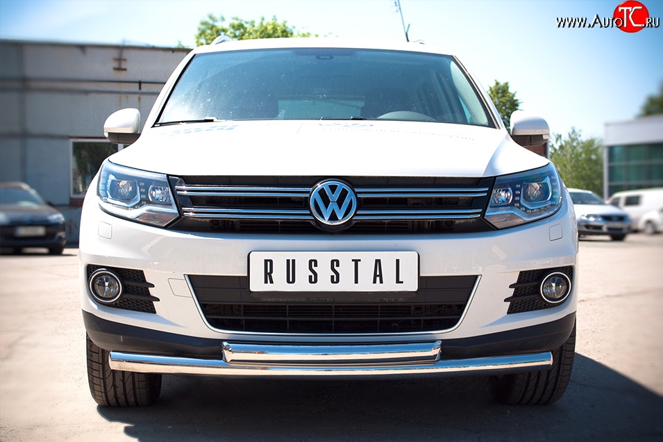 19 449 р. Защита переднего бампера (2 трубыØ63 мм, нержавейка) Russtal Volkswagen Tiguan NF рестайлинг (2011-2017)  с доставкой в г. Новочеркасск