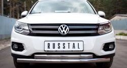 Двойная защита переднего бампера из труб диаметром по 63 мм (Track & Field) Russtal Volkswagen Tiguan NF рестайлинг (2011-2017)